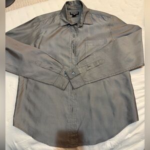 Polo Jeans Co. Ralph Lauren Silk Pinstrip Gray and White Blouse Size Large